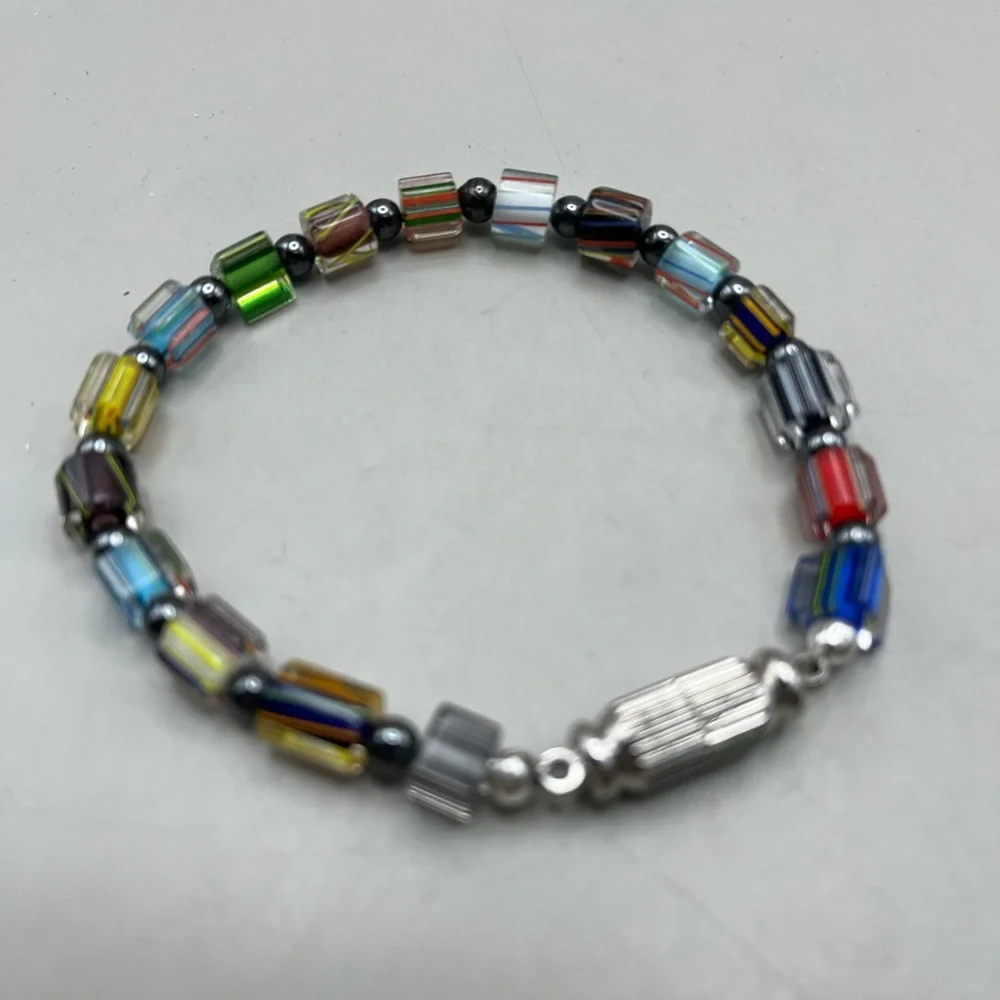 Handmade Furnace Glass Multicolor Beaded Bracelet Magnetic Clasp Jewelry - Picture 2 of 4